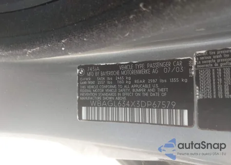 2003 BMW 745I from USA, damaged, VIN WBAGL634X3DP67579